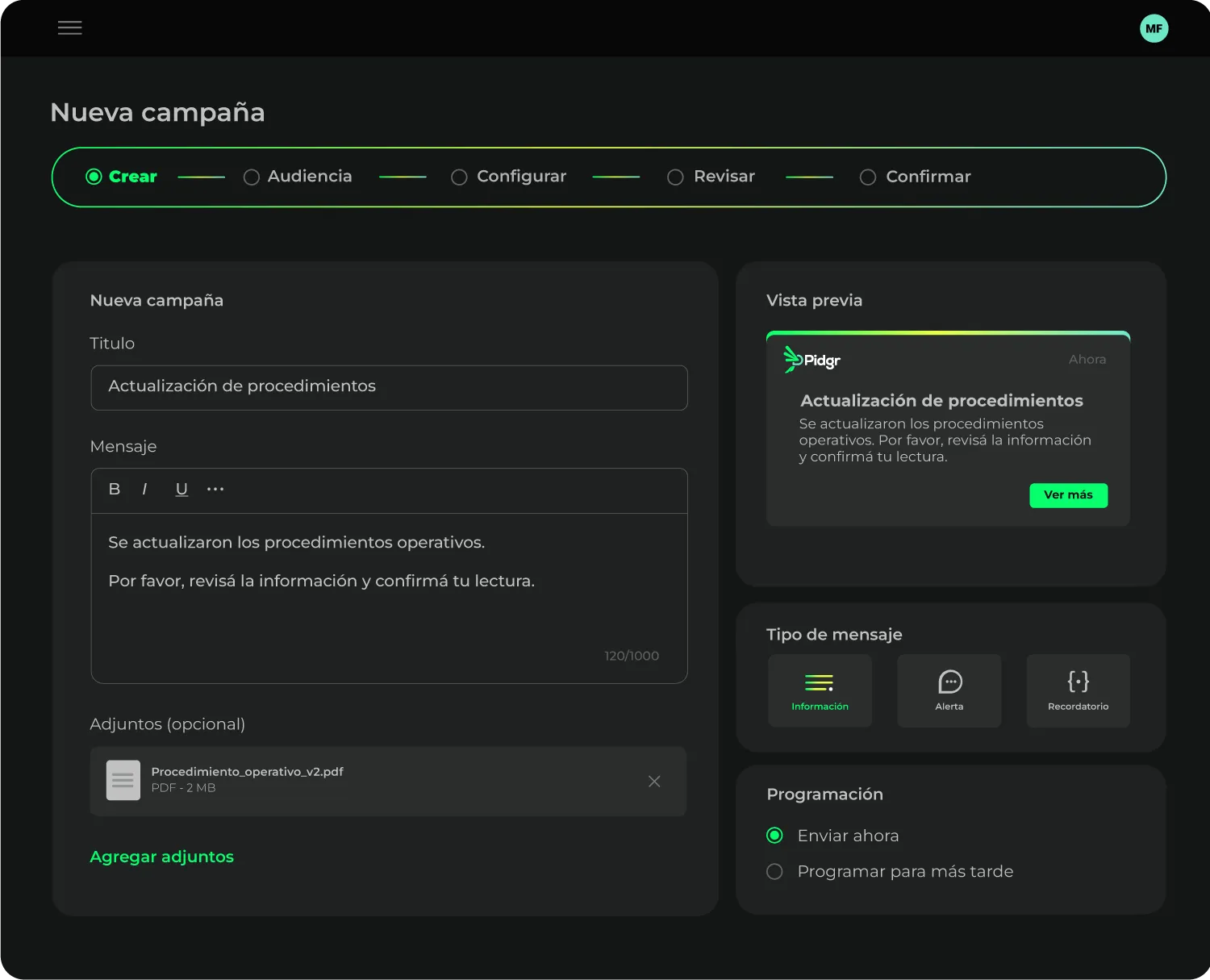 Pidgr campaign builder
