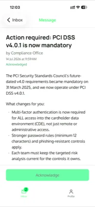 Acknowledged message, on record